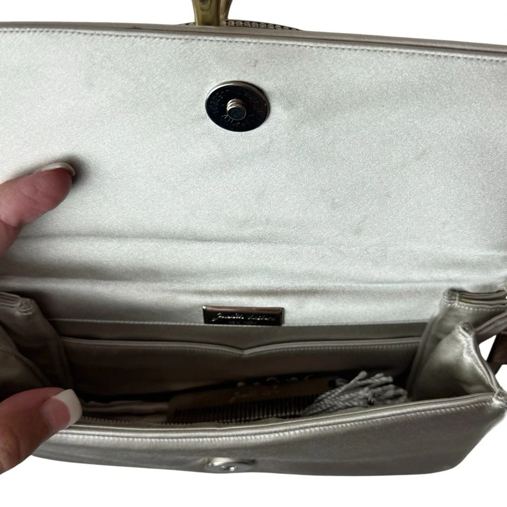 Vintage Judith Leiber‎ Silver Soft Boom Clutch Crystal Handle Evening Event